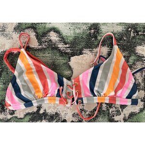 California sunshine striped lace up bikini top size XG